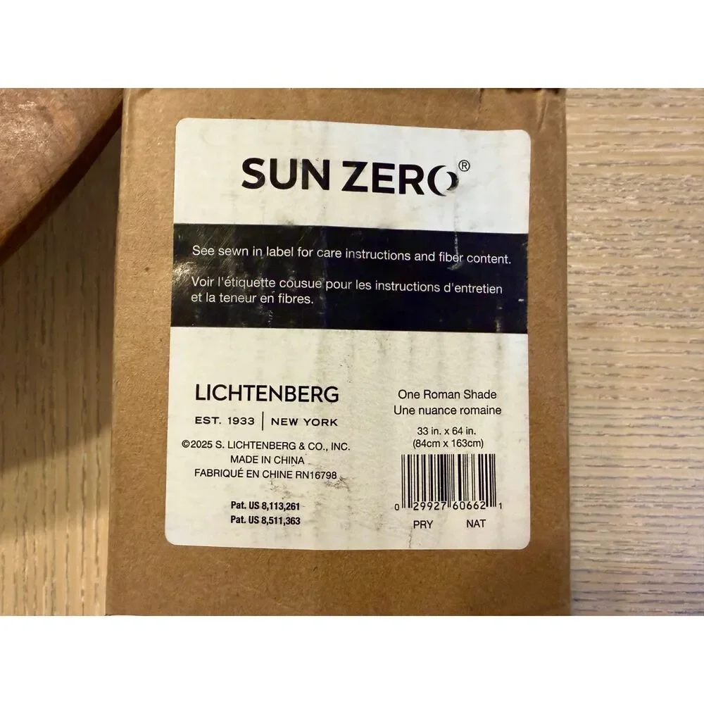 NIB Sun Zero Pryer 100% Blackout Cordless Roman Shade Natural 33x64